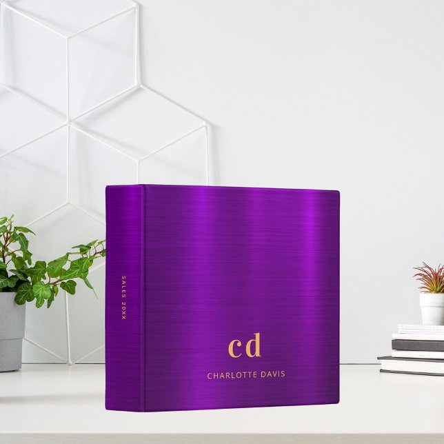 Purple gold monogram initials elegant glamourous  binder (Creator Uploaded)