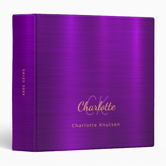 Purple gold monogram initials elegant glamourous binder (Front/Spine)