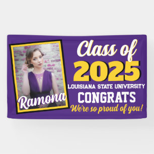 Purple & Gold Monogram & Photo Graduation Banner