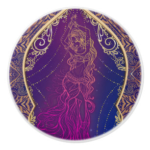 Purple & Gold Moroccan Arabian Belly Dancing Glam Ceramic Knob