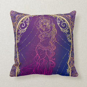 Purple & Gold Moroccan Arabian Belly Dancing Glam Throw Pillow