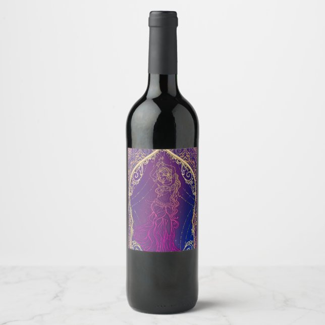 Purple & Gold Moroccan Arabian Belly Dancing Glam Wine Label (Front)