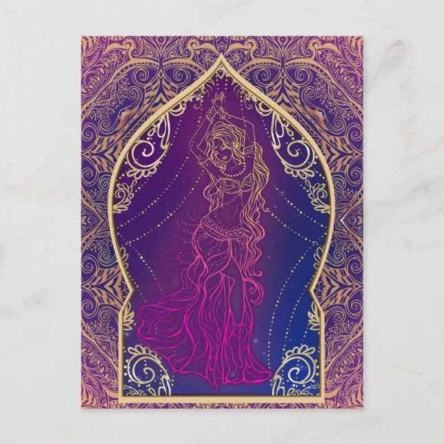 Purple & Gold Moroccan Belly Dancing Dance Party Invitation Postcard (Front)