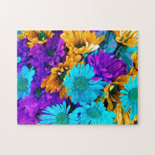 Purple Gold N Turquoise Daisies Jigsaw Puzzle