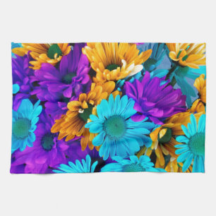 Purple Gold N Turquoise Daisies Kitchen Towel