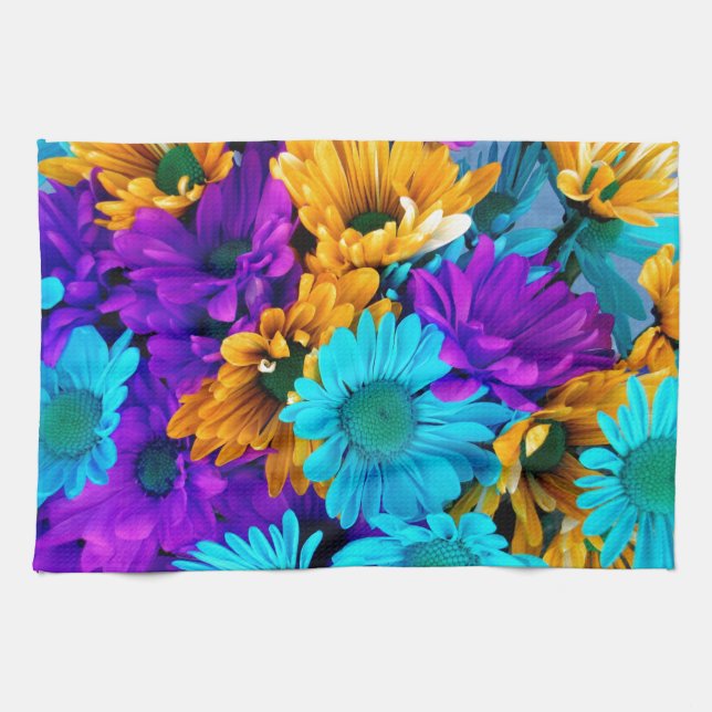 Purple Gold N Turquoise Daisies Kitchen Towel (Horizontal)