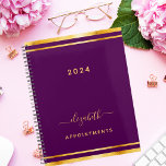 Purple gold name minimalist 2024 planner<br><div class="desc">A stylish girly and feminine dark purple coloured background with a faux gold frame. Personalize and add a year, name, and title. A planner for organizing business clients, to do lists, or your daily life. The name is written with a large trendy hand lettered script with swashes. To keep the...</div>