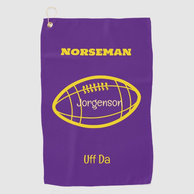 Purple Gold Norseman Custom Uff Da  Golf Towel (Front)