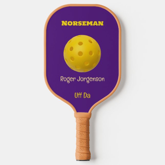 Purple Gold Norseman Custom Uff Da Pickleball Paddle (Front)