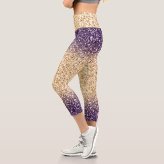 Purple-Gold Ombre Glitters Capri Leggings