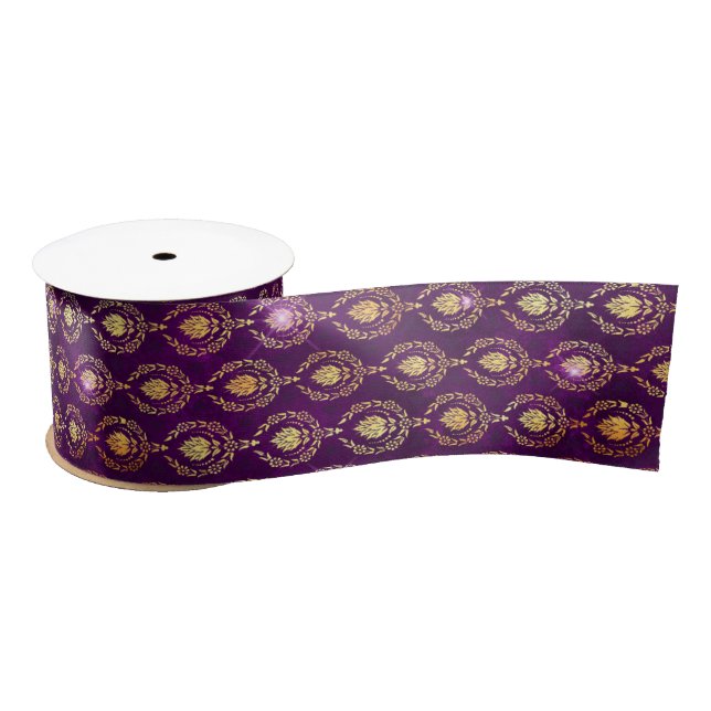 Purple & Gold Ornamental Sparkle Pattern Satin Ribbon (Spool)