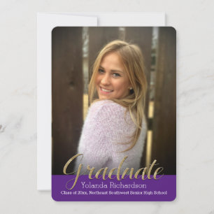 Purple Gold Overlay Faire-part de graduation photo
