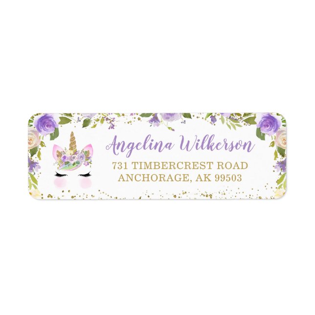 Purple Gold Parties scintillant Unicorn Floral Adr (Devant)