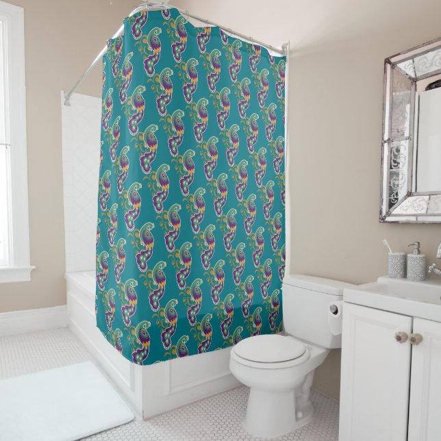 Purple Gold Peacock on Teal (In Situ)