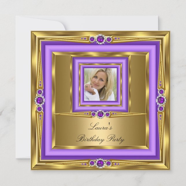Purple Gold Pearl Photo Birthday Party 2 Invitation (Front)
