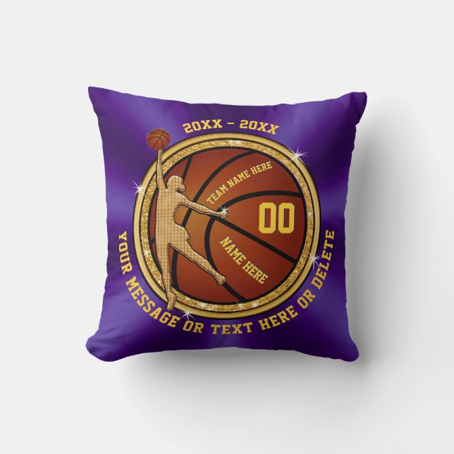 Purple Gold Personalized Basketball Gifts for Girl Throw Pillow (Front)