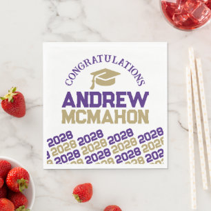 Purple & Gold Personalized Graduation Party Paper Napkin