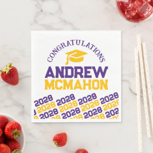 Purple & Gold Personalized Graduation Party Paper Napkin