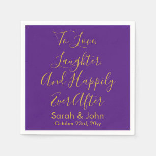 Purple Gold Personalized Script Wedding Reception  Napkin