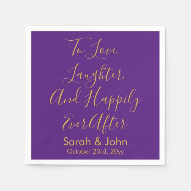Purple Gold Personalized Script Wedding Reception  Napkin (Front)