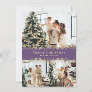Purple Gold Photo Botanical Merry Christmas Card
