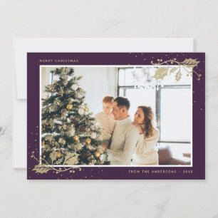 Purple Gold Photo Christmas Card