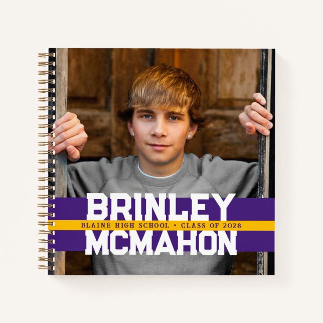 Purple & Gold Photo Graduation Guestbook Notebook (Front)