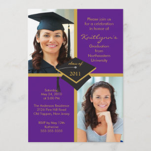 Purple & Gold Photo Graduation Invitation