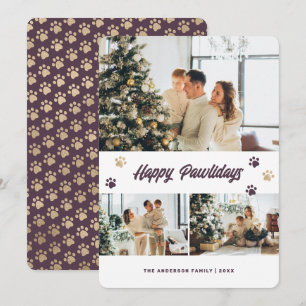 Purple Gold Photo Happy Pawlidays Holiday Card