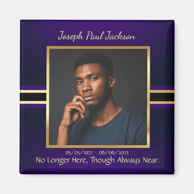 Purple Gold Photo Memorial Magnet (Front)
