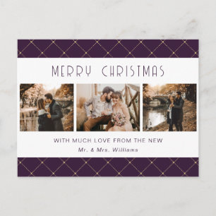 Purple Gold Photo Newlywed Holiday Postcard