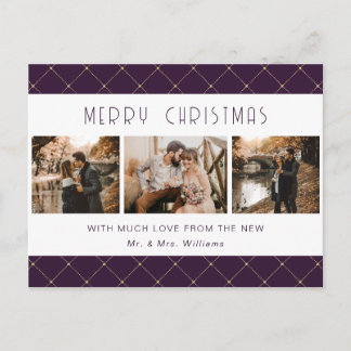 Purple Gold Photo Newlywed Holiday Postcard