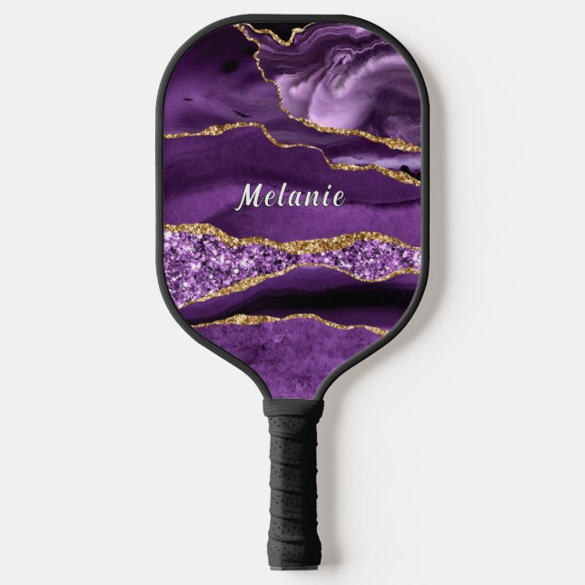Purple Gold Pickleball Paddle with Custom Name (Front)