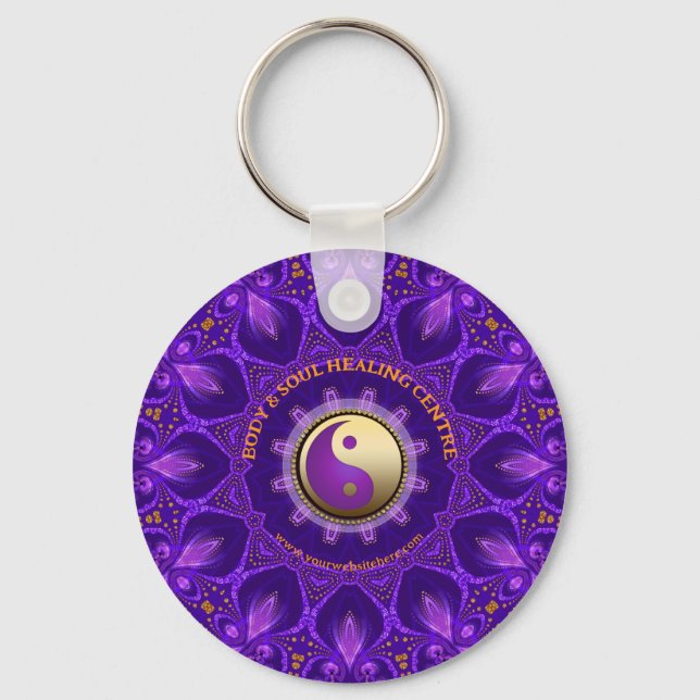 Purple Gold Pink Energy Healing Mandala Keychain (Front)