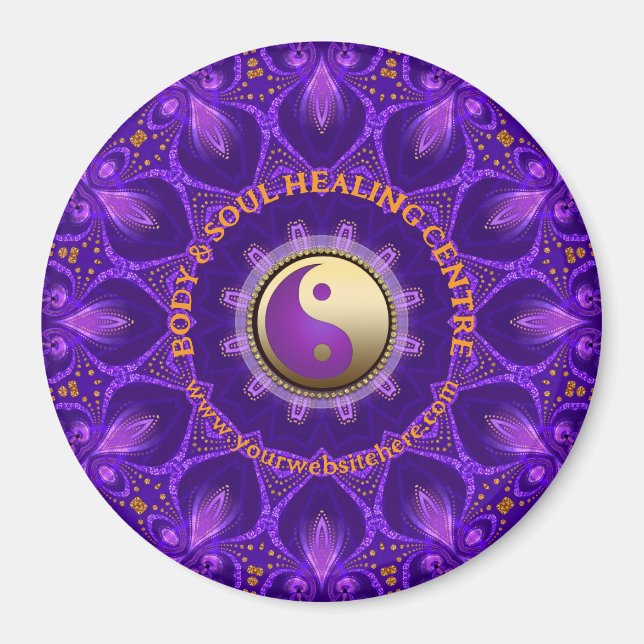 Purple Gold Pink Energy Healing Mandala Magnet (Front)