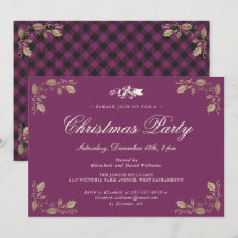 Purple Gold Plaid Christmas Holiday Party