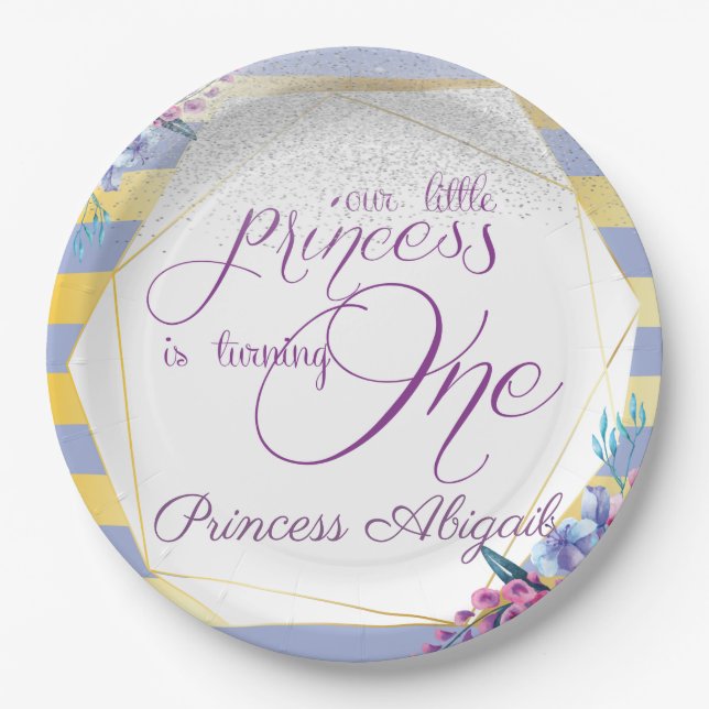 Purple Gold Princess Birthday Paper Plate (Front)