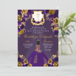 Purple & Gold Princess Castle Quinceañera Invitation