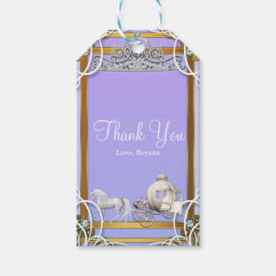 Purple Gold Princess Crown Carriage Sweet 16 Party Gift Tags