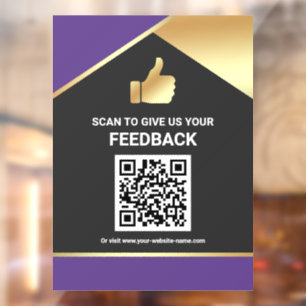 Purple Gold QR Code Customer Feedback Review Window Cling