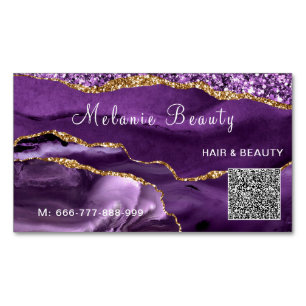 Purple Gold QR Code Magnet Business Card Template