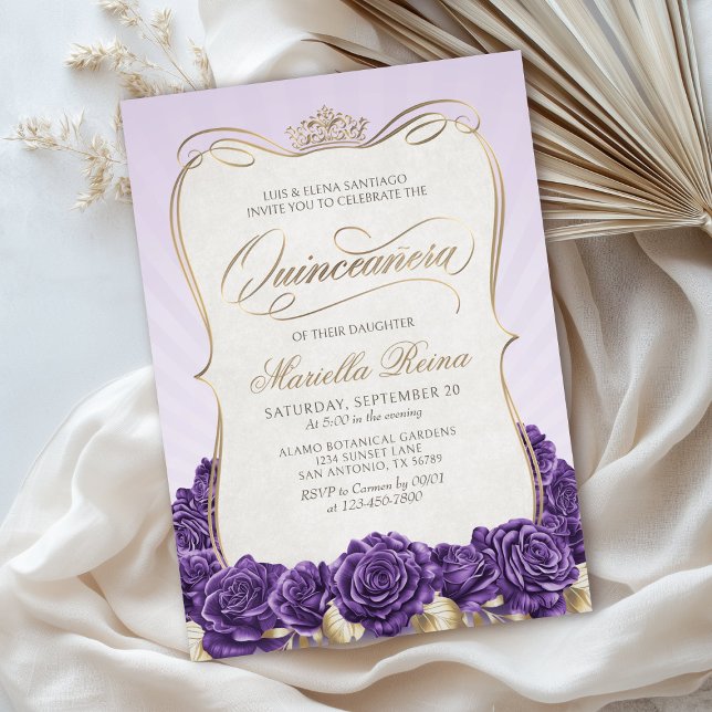 Purple Gold Quinceañera Invitation (Creator Uploaded)