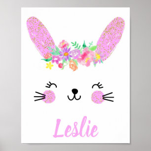 Purple Gold Rabbit Nursery Poster Custom Name