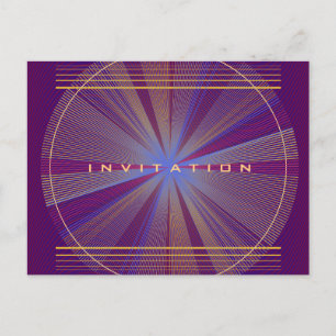 Purple & Gold Rays, Psychedelic Trippy Invitation Postcard