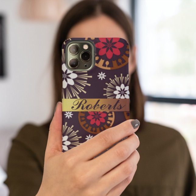 Purple Gold Red Retro Motif Ajouter un nom coque i (Créateur téléchargé)
