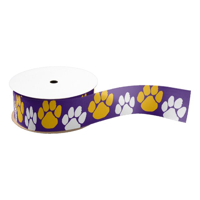 Purple & Gold Repeating Pawprint Grosgrain Ribbon (Spool)