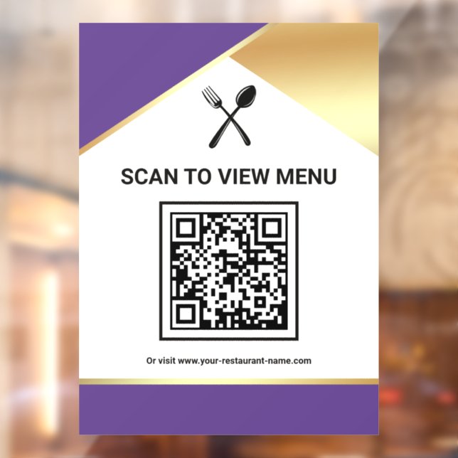 Purple Gold Restaurant Digital QR Code Menu Window Cling (Sheet 2)