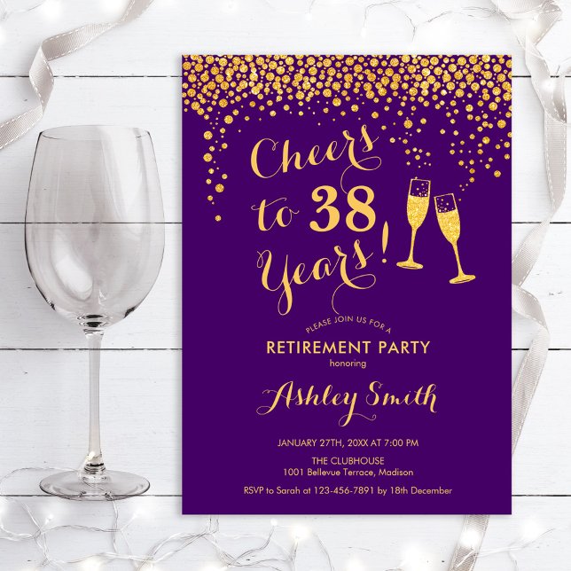Purple Gold Retirement Party Invitation (Creator Uploaded)