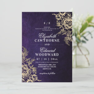 Purple & Gold⎮Rose Botanical Elegant Wedding Invitation
