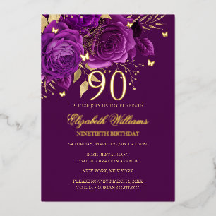 Purple Gold Rose Butterfly 90th Birthday